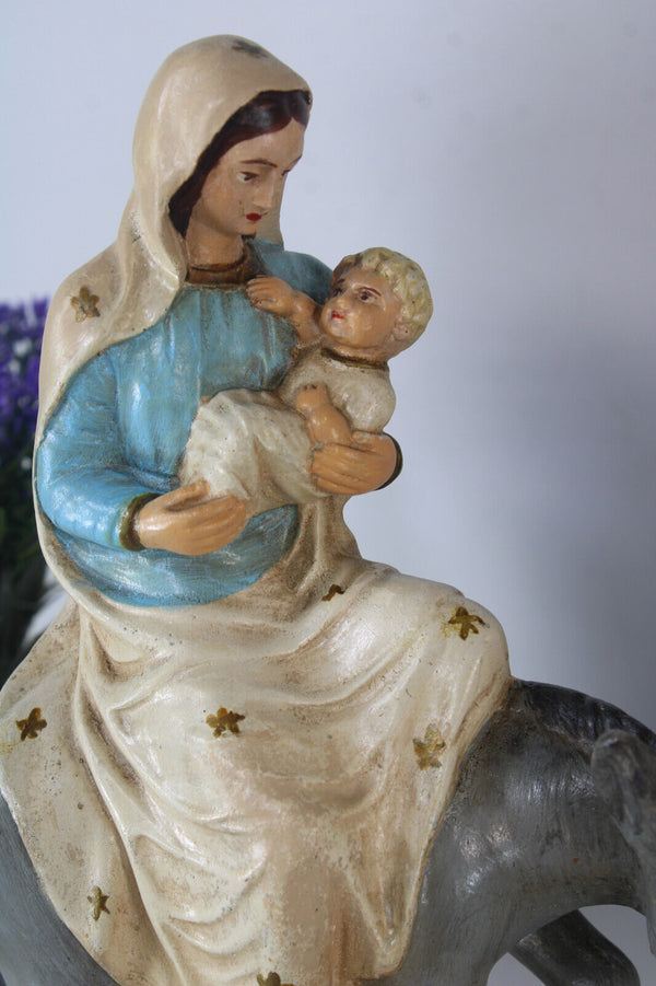 Antique ceramic Our lady of Ter Muilen Madonna on donkey Flanders region saint