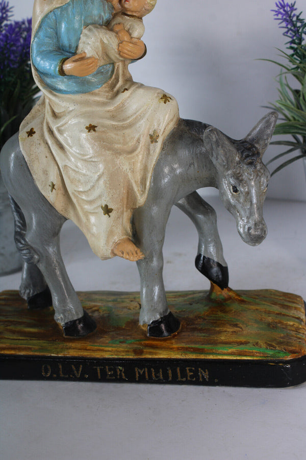 Antique ceramic Our lady of Ter Muilen Madonna on donkey Flanders region saint
