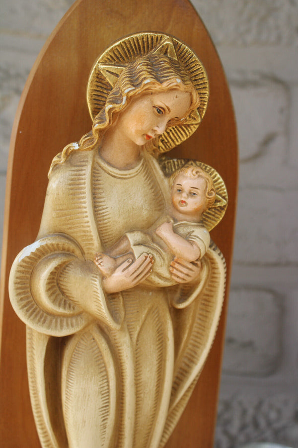 PAIR religious ceramic jesus mary statue on wood console