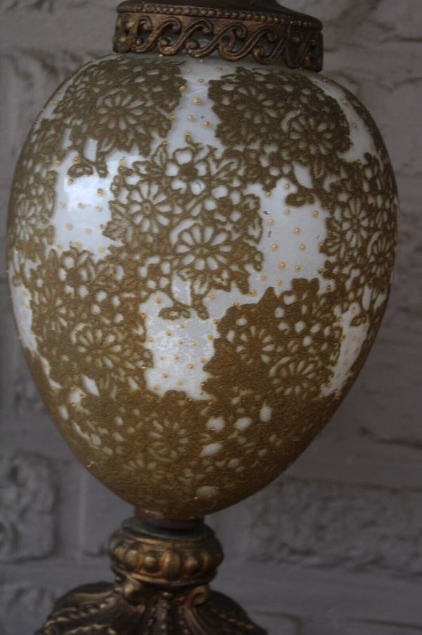 PAIR large vintage 1970 metal glass putti cherub table lamps