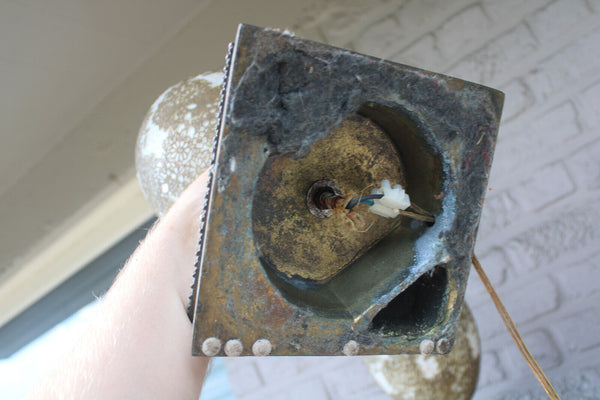 PAIR large vintage 1970 metal glass putti cherub table lamps