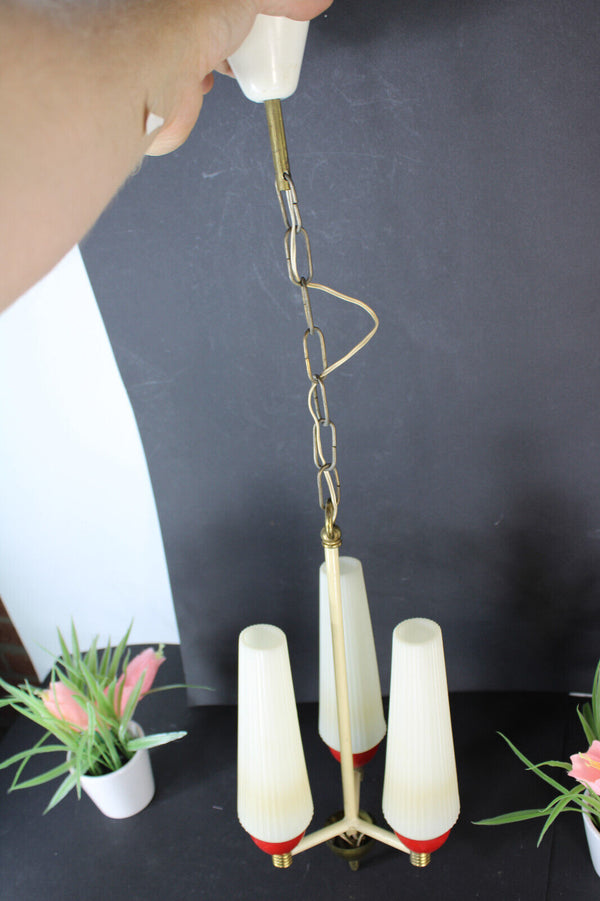 Vintage 70s retro plexi 3 arm pendant lamp chandelier