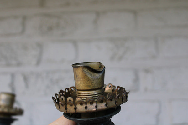 Antique pair spelter on marble base lady amphore vase lamps statue