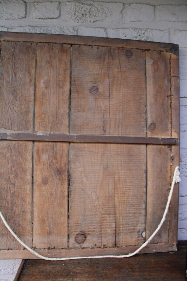 Antique embroidery sacred heart christ portrait frame religious handwork 19thc