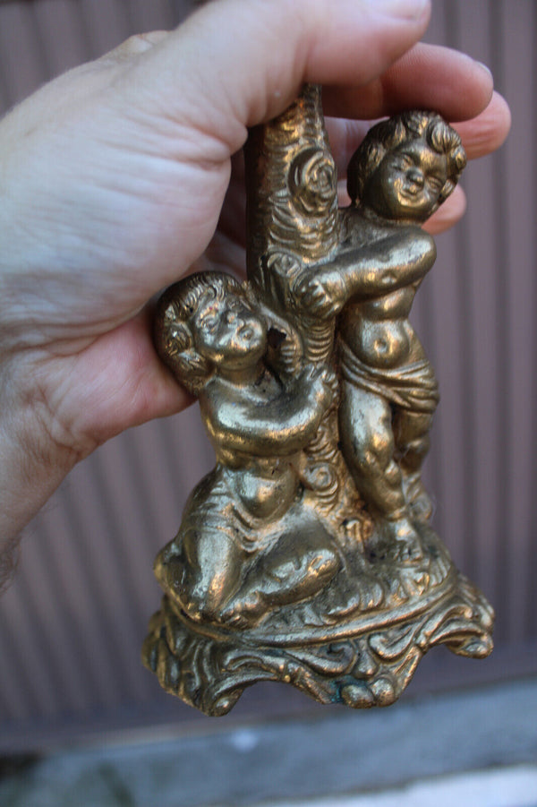 Antique Bronze onyx glass putti cherub oil lamp rare
