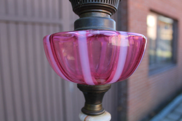 Antique Bronze onyx glass putti cherub oil lamp rare