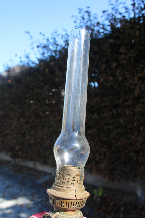 Antique Bronze onyx glass putti cherub oil lamp rare