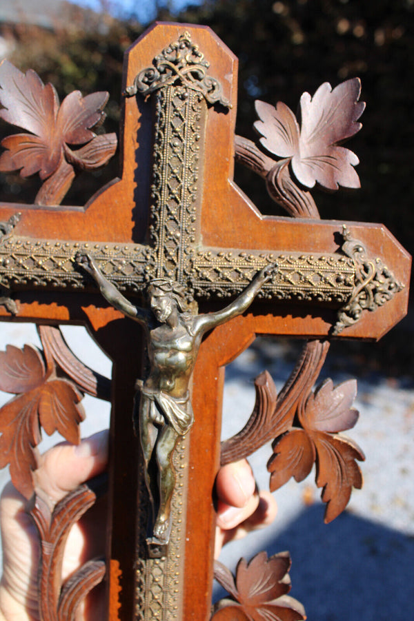 Antique french wood carved wall crucfifix