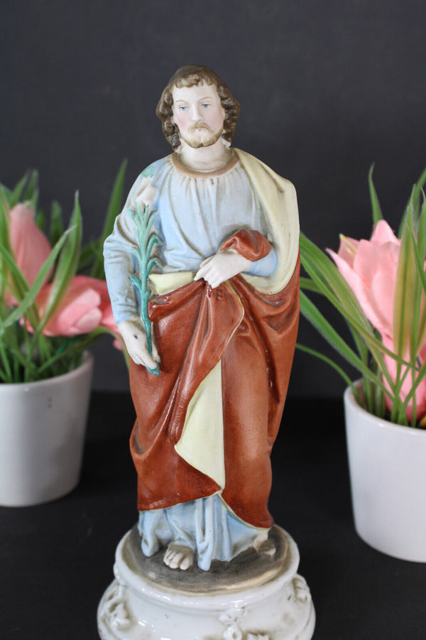 Antique porcelain bisque saint joseph figurine statue religious