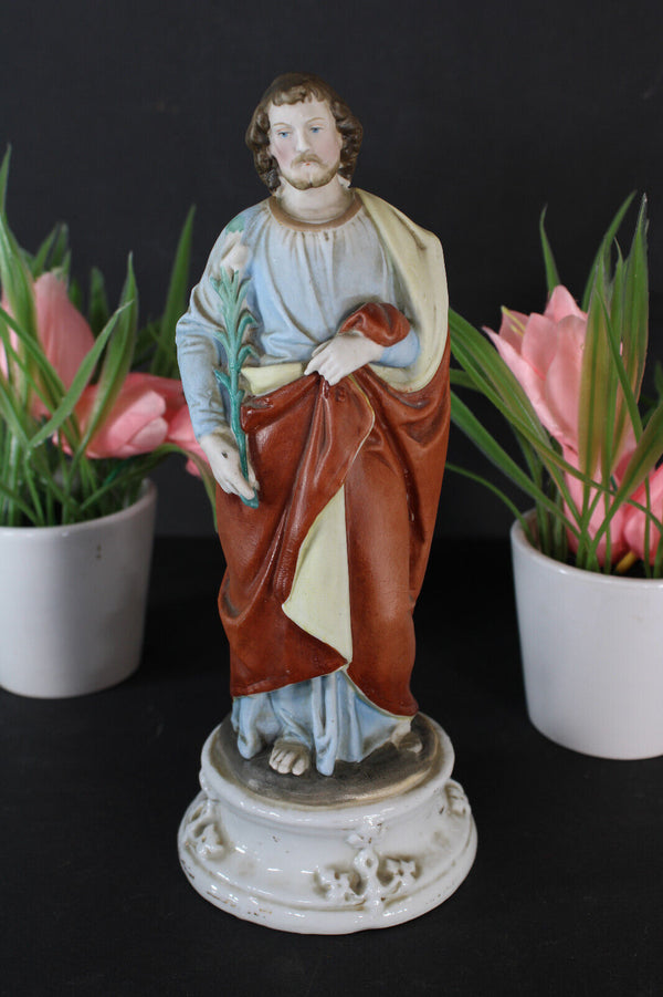 Antique porcelain bisque saint joseph figurine statue religious