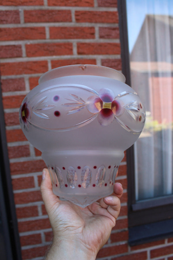 French antique brass glass enamel floral bowl lantern lamp chandelier pendant