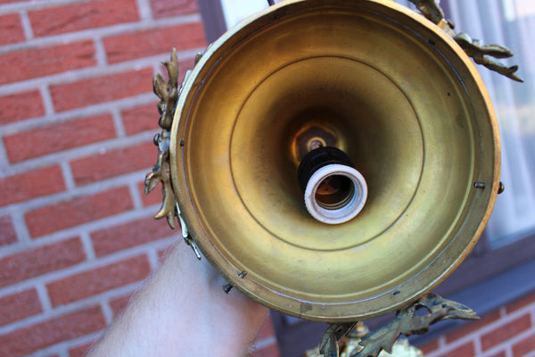 French antique brass glass enamel floral bowl lantern lamp chandelier pendant