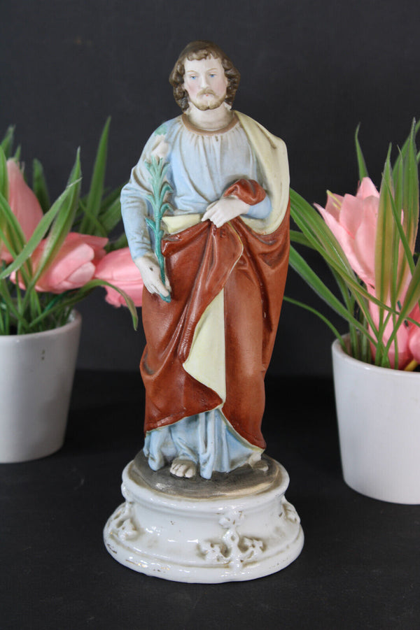 Antique porcelain bisque saint joseph figurine statue religious