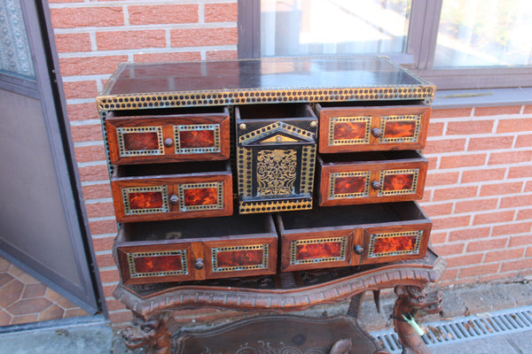 Antique 19thc Flemish Antwerp Marquetry inlay brass show cabinet rare