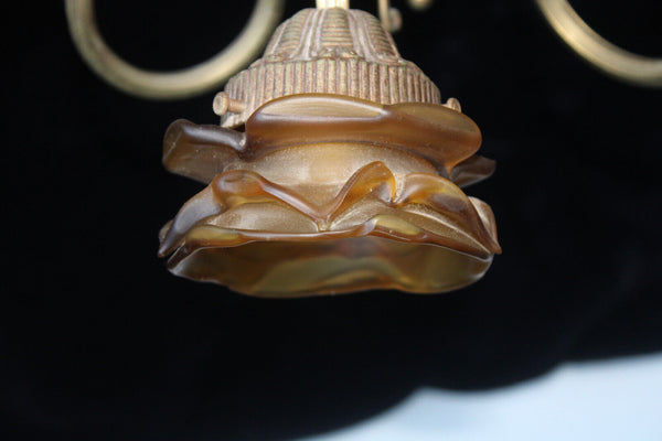 Antique bronze amber glass tulip shades chandelier lamp lightning