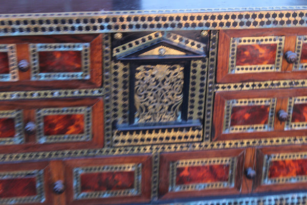 Antique 19thc Flemish Antwerp Marquetry inlay brass show cabinet rare