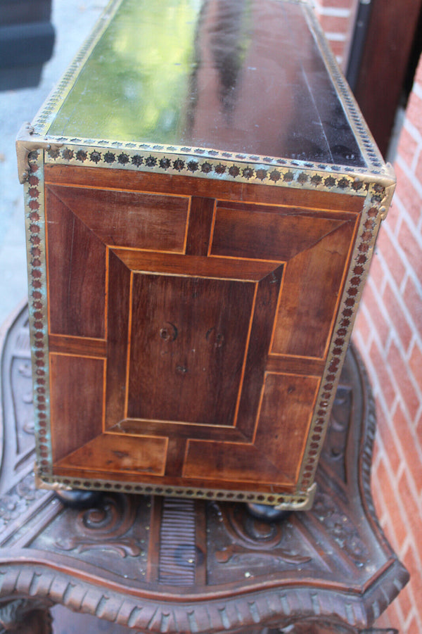 Antique 19thc Flemish Antwerp Marquetry inlay brass show cabinet rare