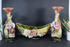 Antique art nouveau barbotine majolica mantel set vases floral decor