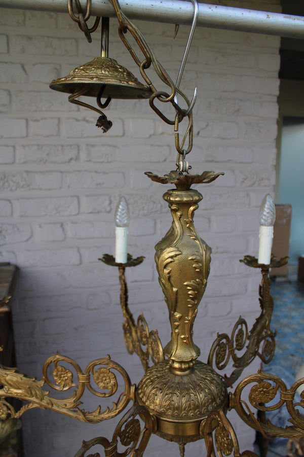 Antique Bronze 6 arm heraldic winged lion chandelier lamp rare