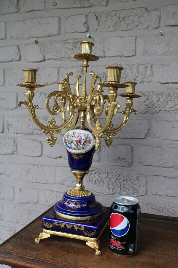 Vintage italian cobalt porcelain candelabra candle holder romantic victorian