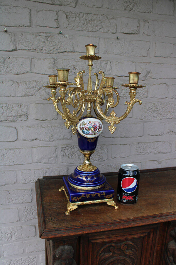 Vintage italian cobalt porcelain candelabra candle holder romantic victorian