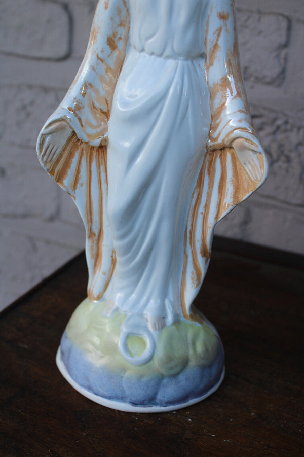 Antique french mouzin lecat nimy faience porcelain madonna figurine statue