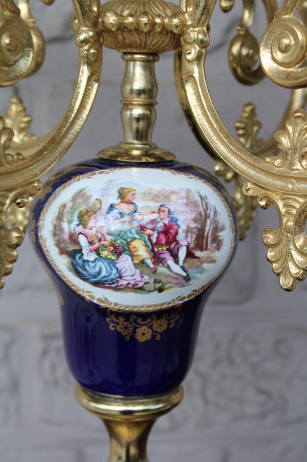 Vintage italian cobalt porcelain candelabra candle holder romantic victorian