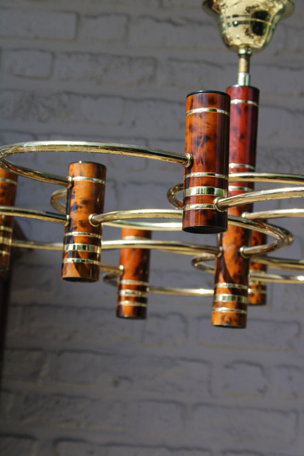 Vintage Sciolari design 9 tubes metal mid century chandelier lamp 1970s