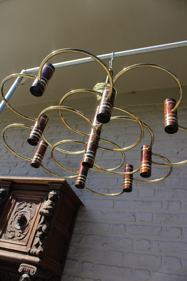 Vintage Sciolari design 9 tubes metal mid century chandelier lamp 1970s