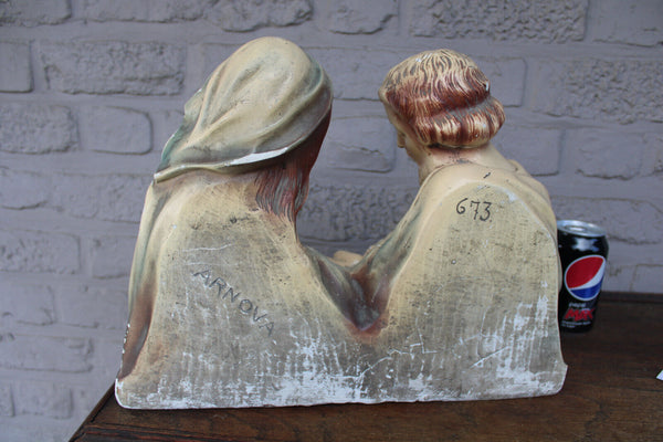 Antique Belgian ARNOVA marked ceramic chalk holy family statue mary joseph jesus