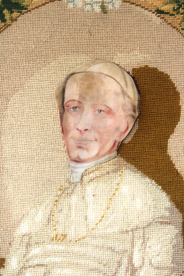 Antique embroidery handwork of pope leo XIII portrait french religious frame