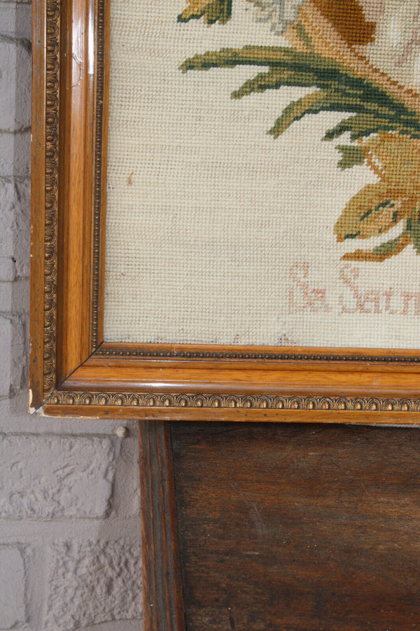 Antique embroidery handwork of pope leo XIII portrait french religious frame