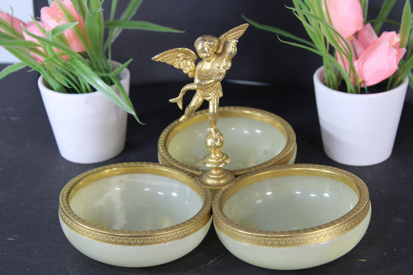 Vintage 1960 onyx marble vide poch trays figurine cherub centerpiece