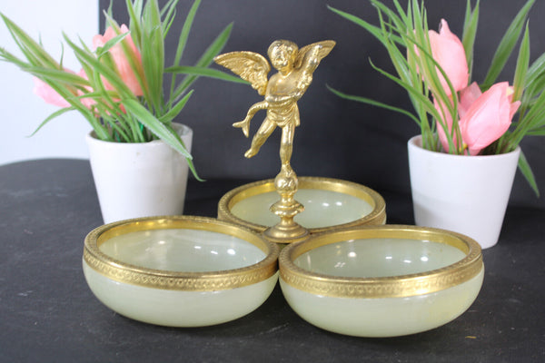 Vintage 1960 onyx marble vide poch trays figurine cherub centerpiece