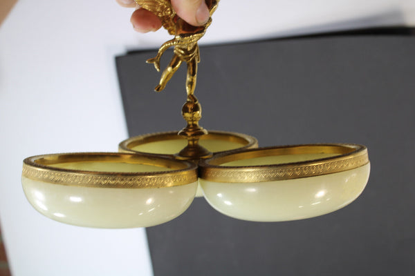 Vintage 1960 onyx marble vide poch trays figurine cherub centerpiece