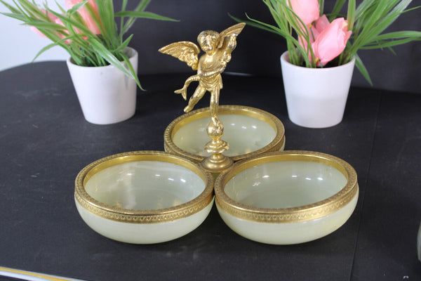 Vintage 1960 onyx marble vide poch trays figurine cherub centerpiece