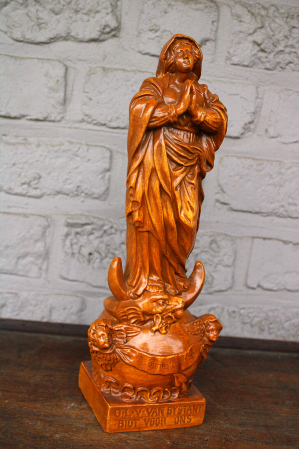 Antique ceramic our lady of bijstand pray for us statue with angels religious