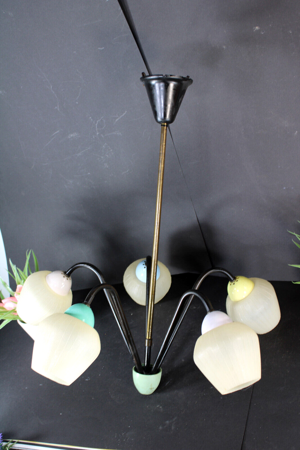 Vintage 1970 Retro stilnovo design multi colour chandelier lamp