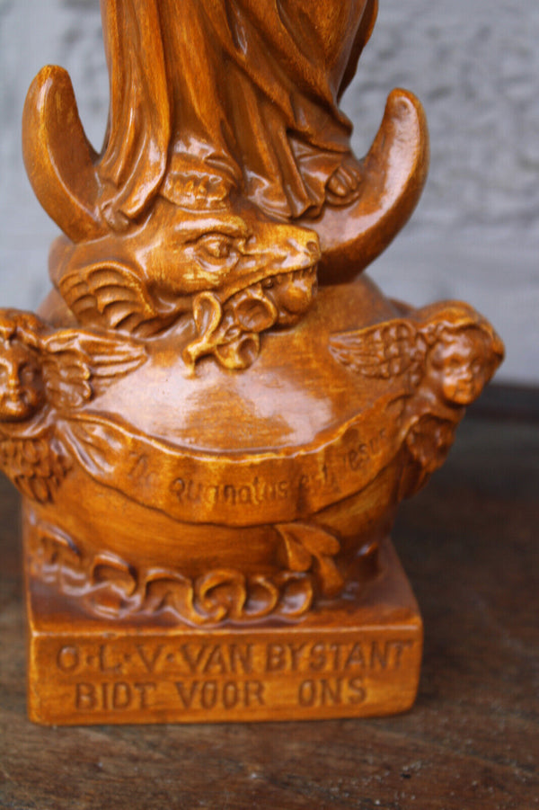 Antique ceramic our lady of bijstand pray for us statue with angels religious