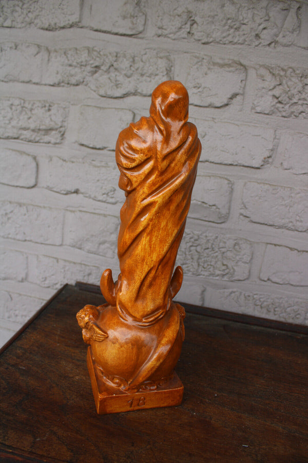 Antique ceramic our lady of bijstand pray for us statue with angels religious