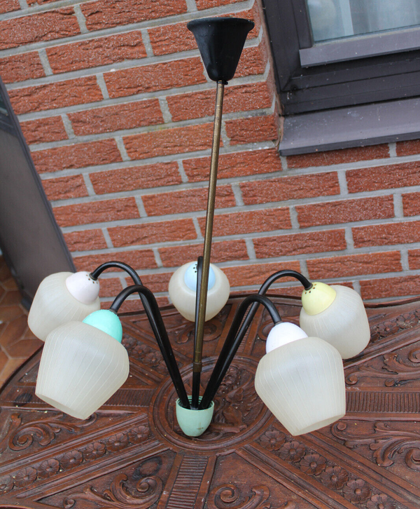 Vintage 1970 Retro stilnovo design multi colour chandelier lamp