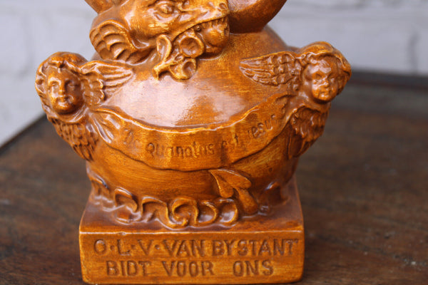 Antique ceramic our lady of bijstand pray for us statue with angels religious