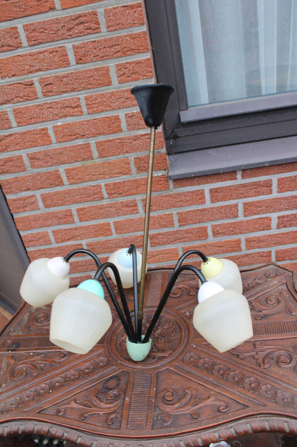 Vintage 1970 Retro stilnovo design multi colour chandelier lamp