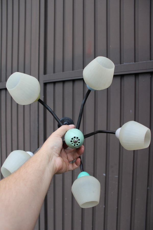 Vintage 1970 Retro stilnovo design multi colour chandelier lamp