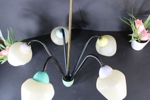 Vintage 1970 Retro stilnovo design multi colour chandelier lamp