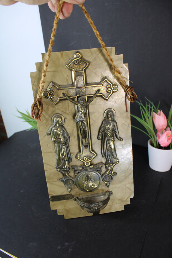 Antique Wall holy water font crucifix wall plaque panel religious