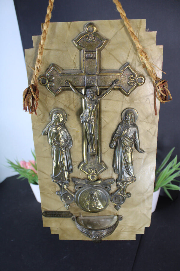 Antique Wall holy water font crucifix wall plaque panel religious
