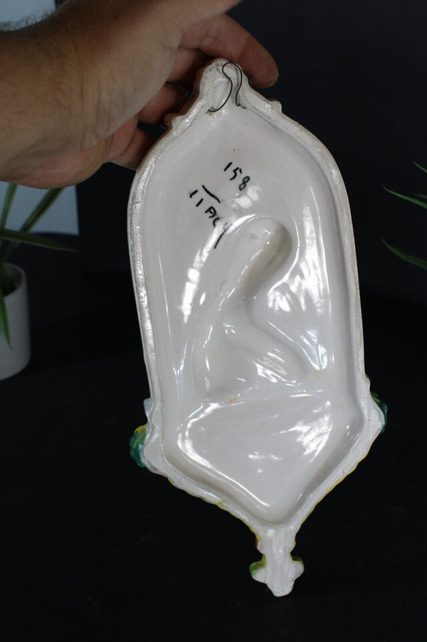 Vintage italian ceramic madonna relief holy water font wal religious
