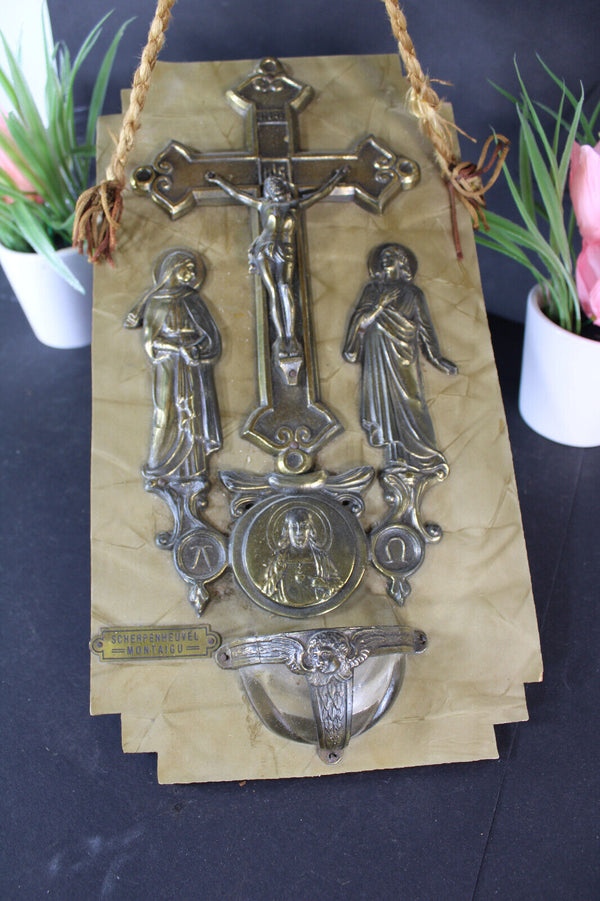 Antique Wall holy water font crucifix wall plaque panel religious