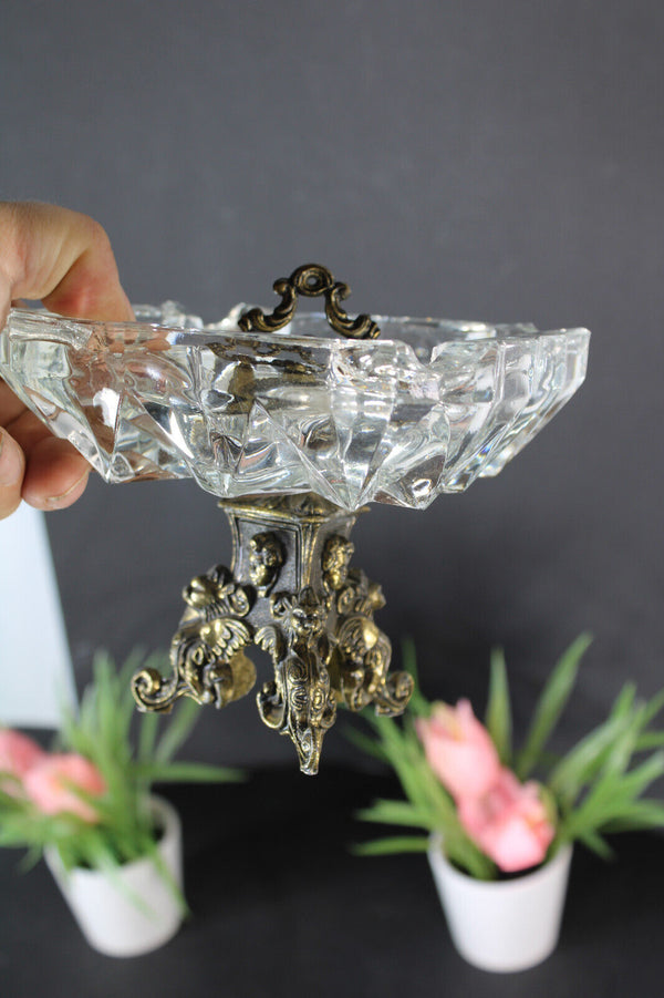 Antique brass dragon crystal glass ashtray